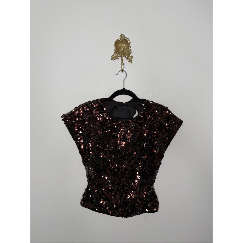 Ganni Bow Trim Sequin Top